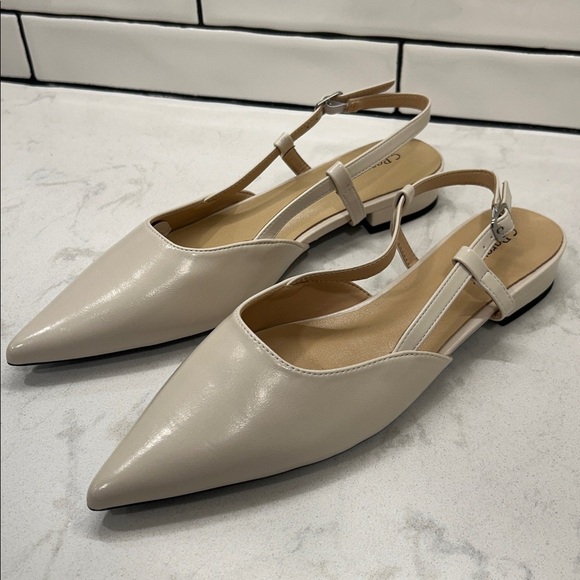 C.Paravano Sleek Slingback Flat (Freya)Taupe 39 1/2 Pointed Toe Adjustable Strap - Picture 13 of 16